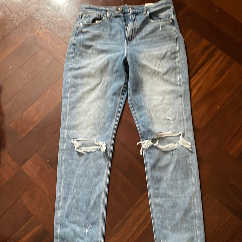 NWT Mom Jeans High-Rise X-Long American Eagle Distressed Blue